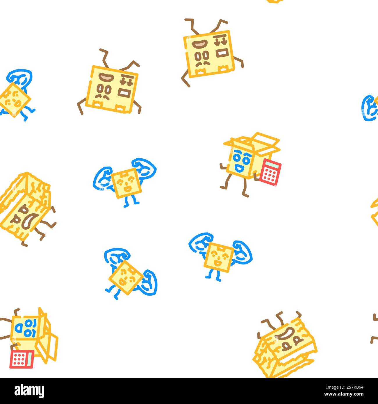 cardboard box character vector seamless pattern thin line illustration. cardboard box character seamless pattern vector Stock Vector