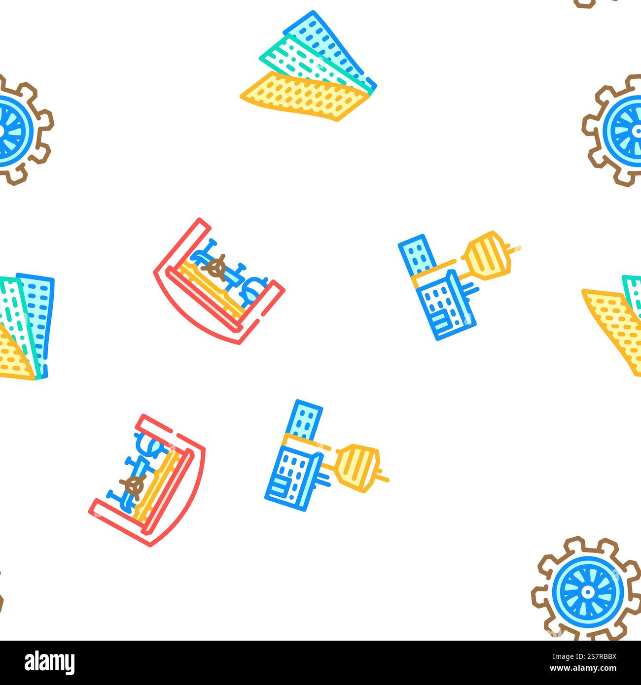 aeronautical engineer aviation vector seamless pattern thin line illustration. aeronautical engineer aviation vector seamless pattern Stock Vector