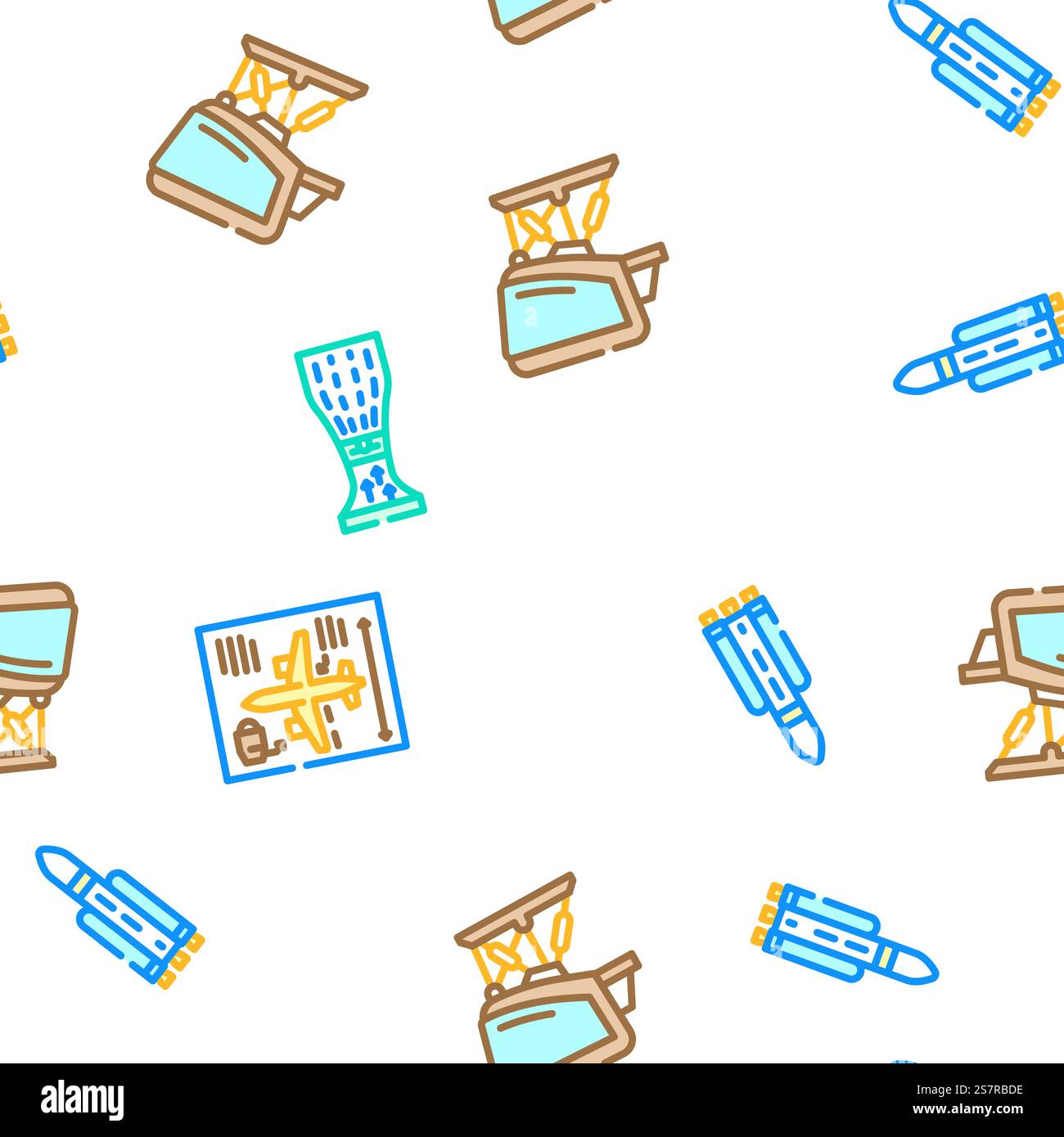 aeronautical engineer aviation vector seamless pattern thin line illustration. aeronautical engineer aviation vector seamless pattern Stock Vector