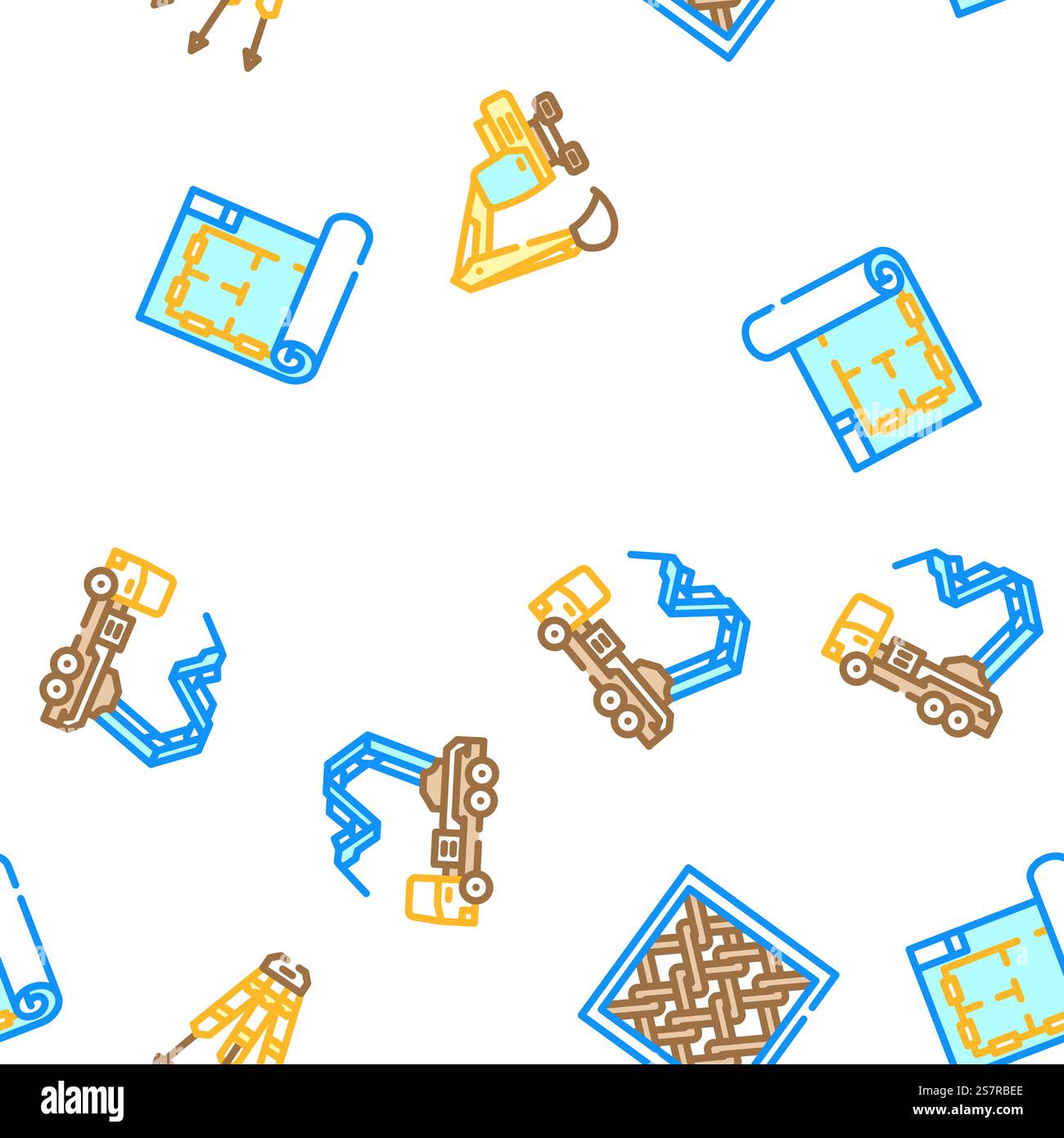 civil engineer construction vector seamless pattern thin line illustration. civil engineer construction vector seamless pattern Stock Vector