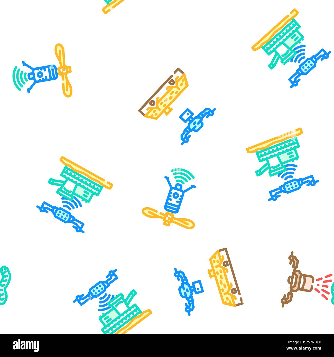 drone use technology vector seamless pattern thin line illustration. drone use technology seamless pattern vector Stock Vector