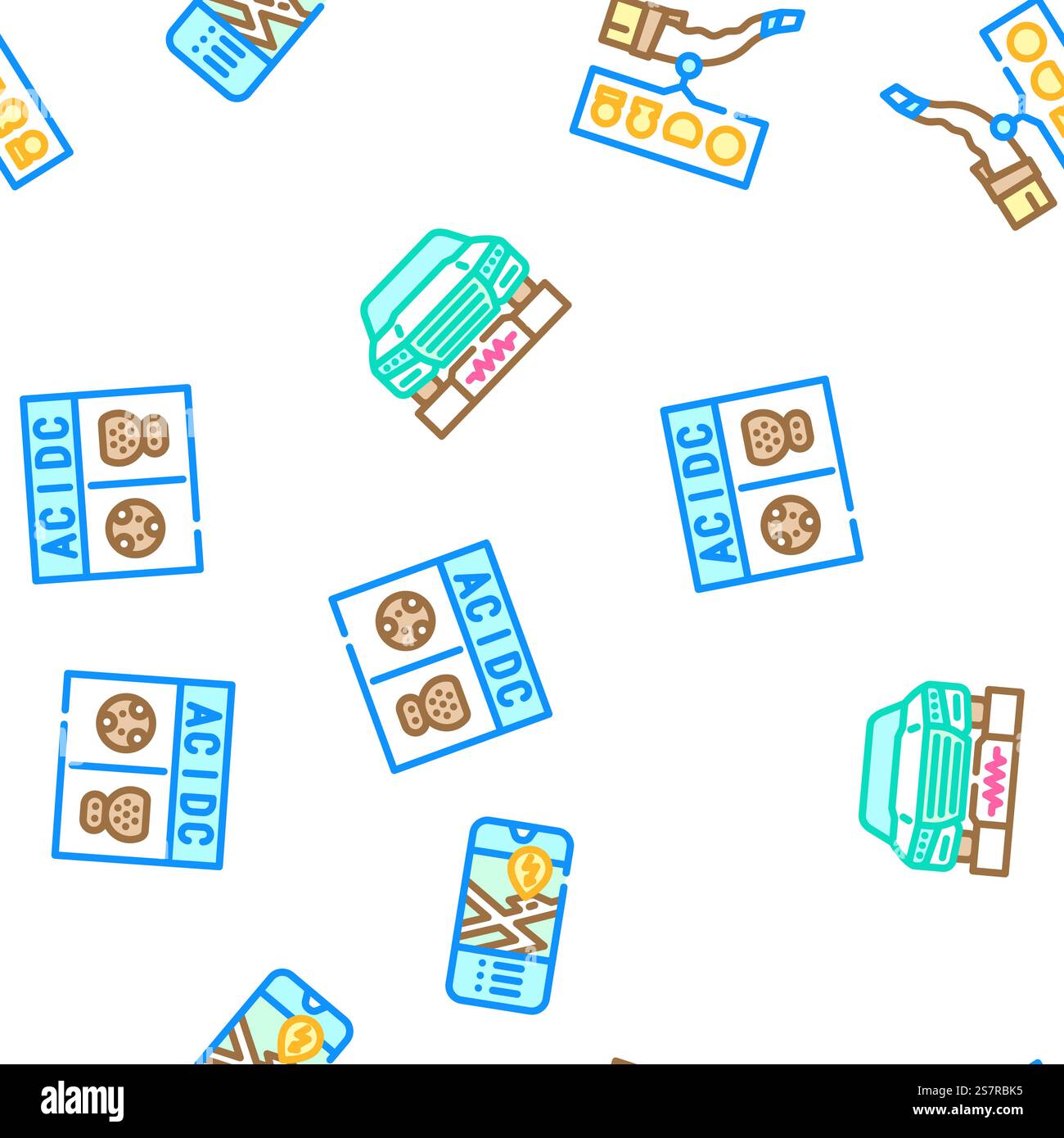 electric car charging vector seamless pattern thin line illustration. electric car charging seamless pattern vector Stock Vector