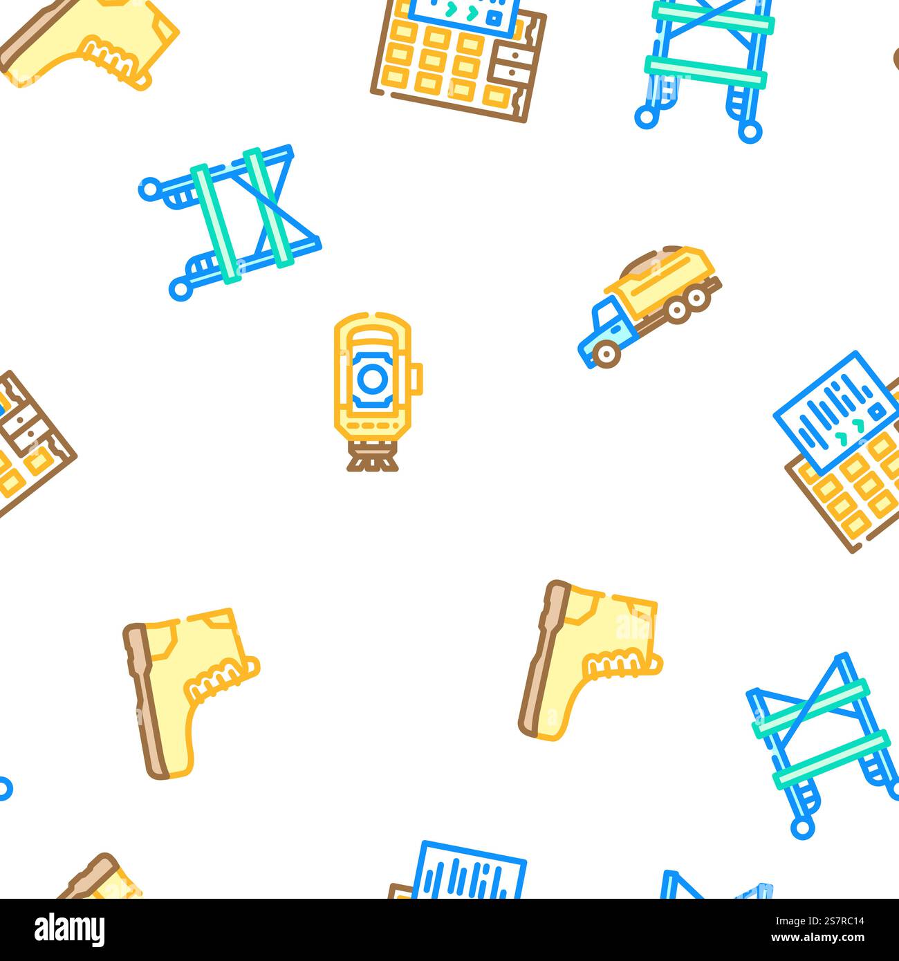civil engineer construction vector seamless pattern thin line illustration. civil engineer construction vector seamless pattern Stock Vector