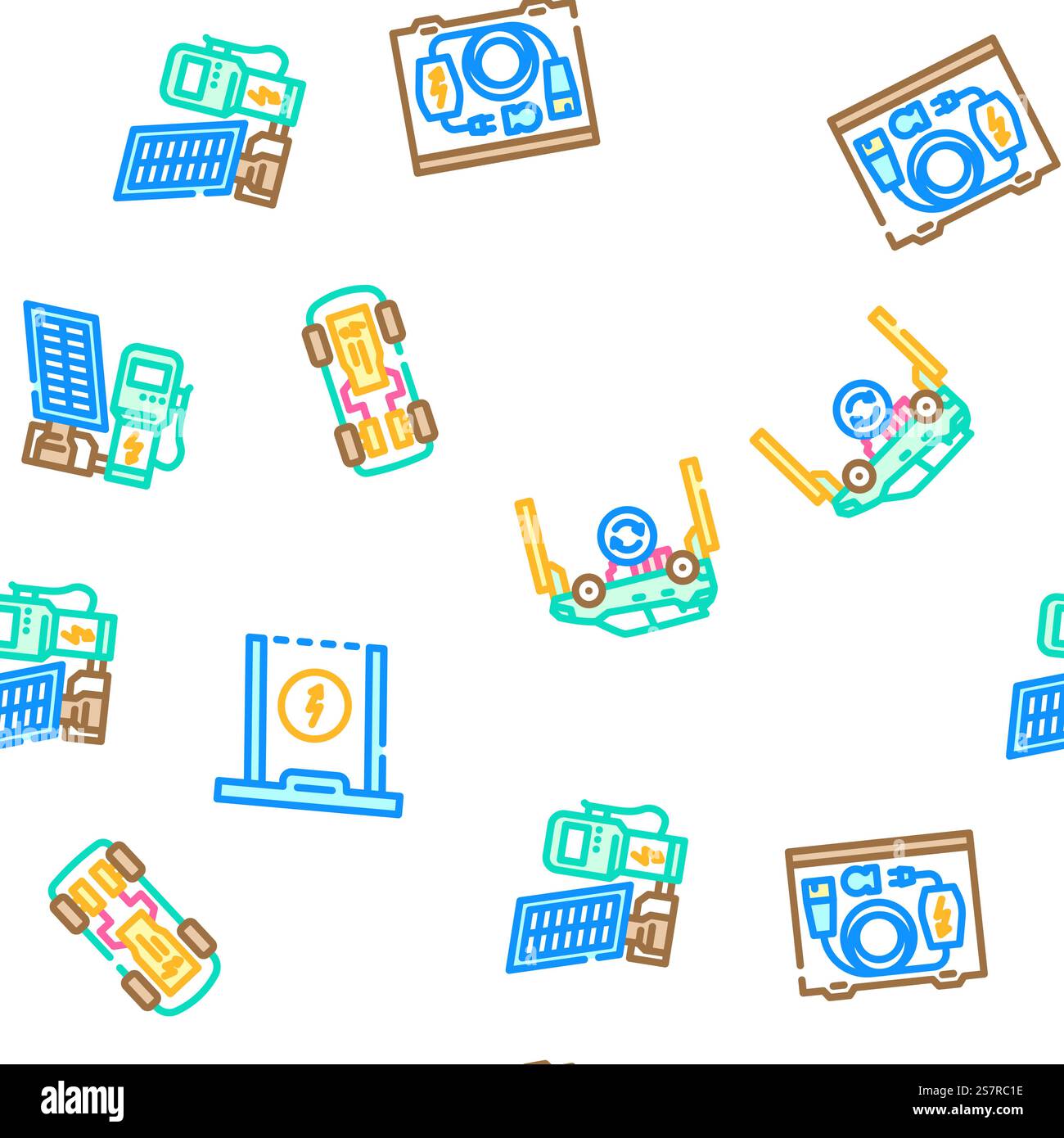 electric car charging vector seamless pattern thin line illustration. electric car charging seamless pattern vector Stock Vector