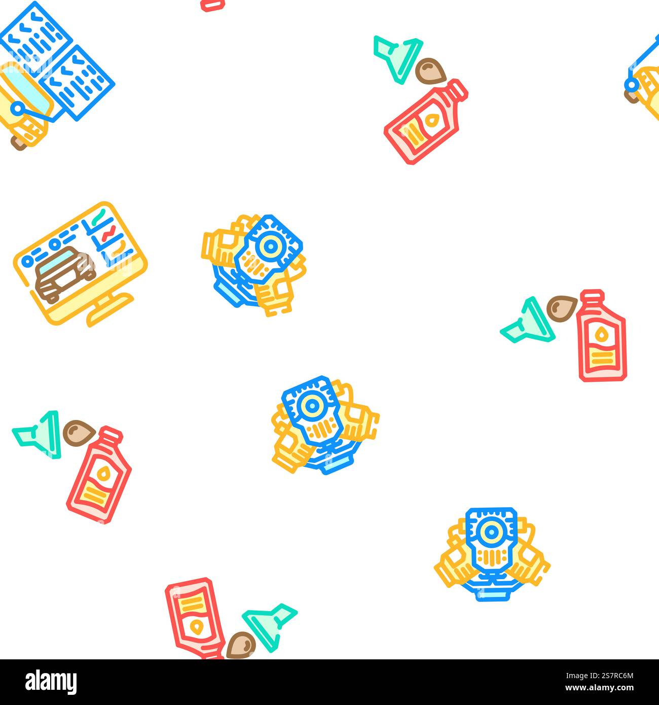 car mechanic auto vector seamless pattern thin line illustration. car mechanic auto seamless pattern vector Stock Vector