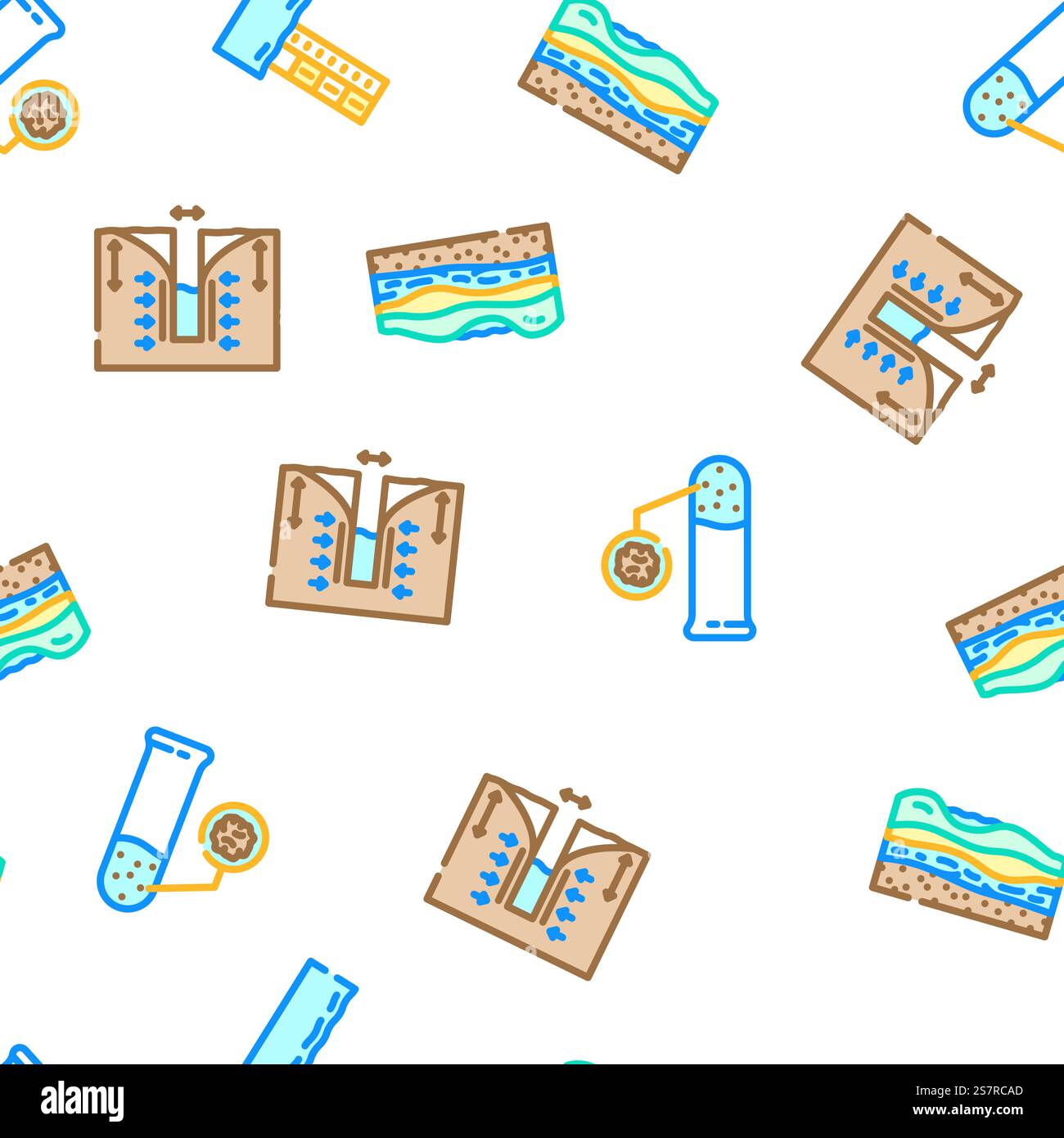 hydrogeologist industrial vector seamless pattern thin line illustration. hydrogeologist industrial seamless pattern vector Stock Vector