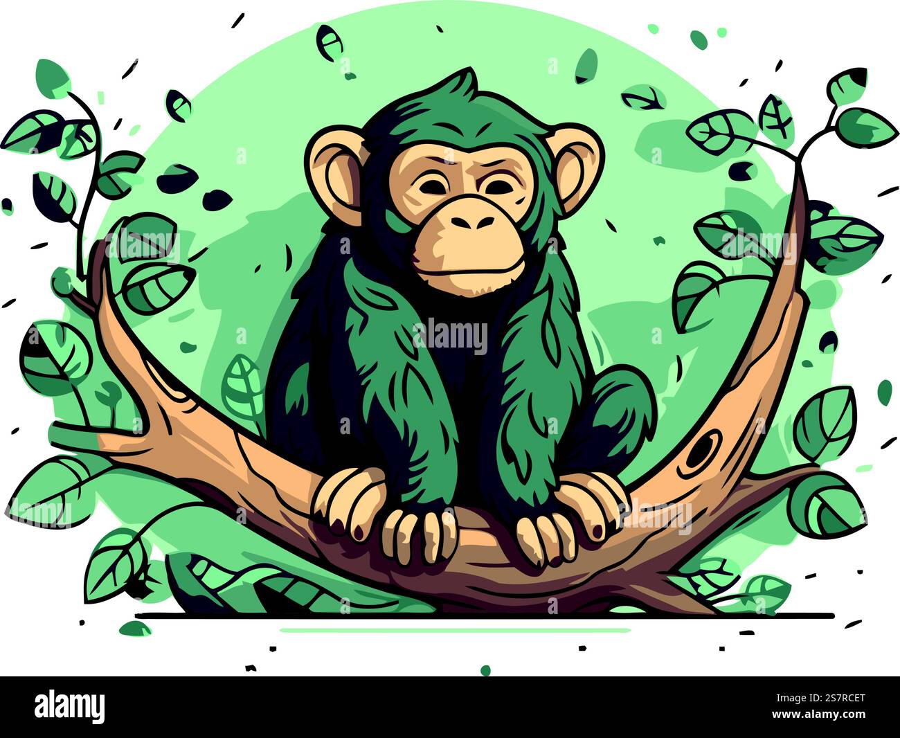 Chimpanzee sitting on a tree branch. vector illustration Stock Vector ...