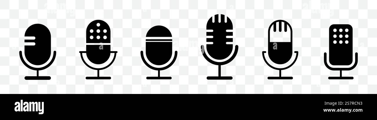 Microphone icon collection. Black microphone logo collection. Podcast ...