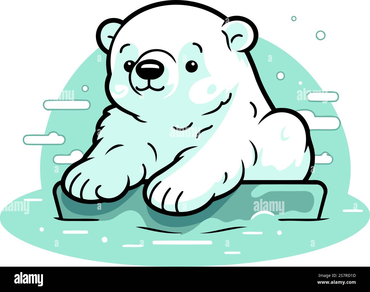 Cute cartoon polar bear sitting on the ice. Vector illustration Stock ...