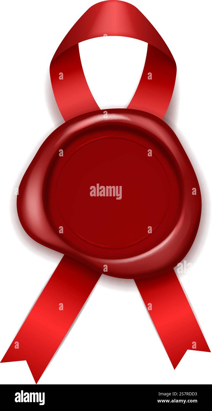 Seal candle stamp Red ribbon with original waxing pressed tag Vintage