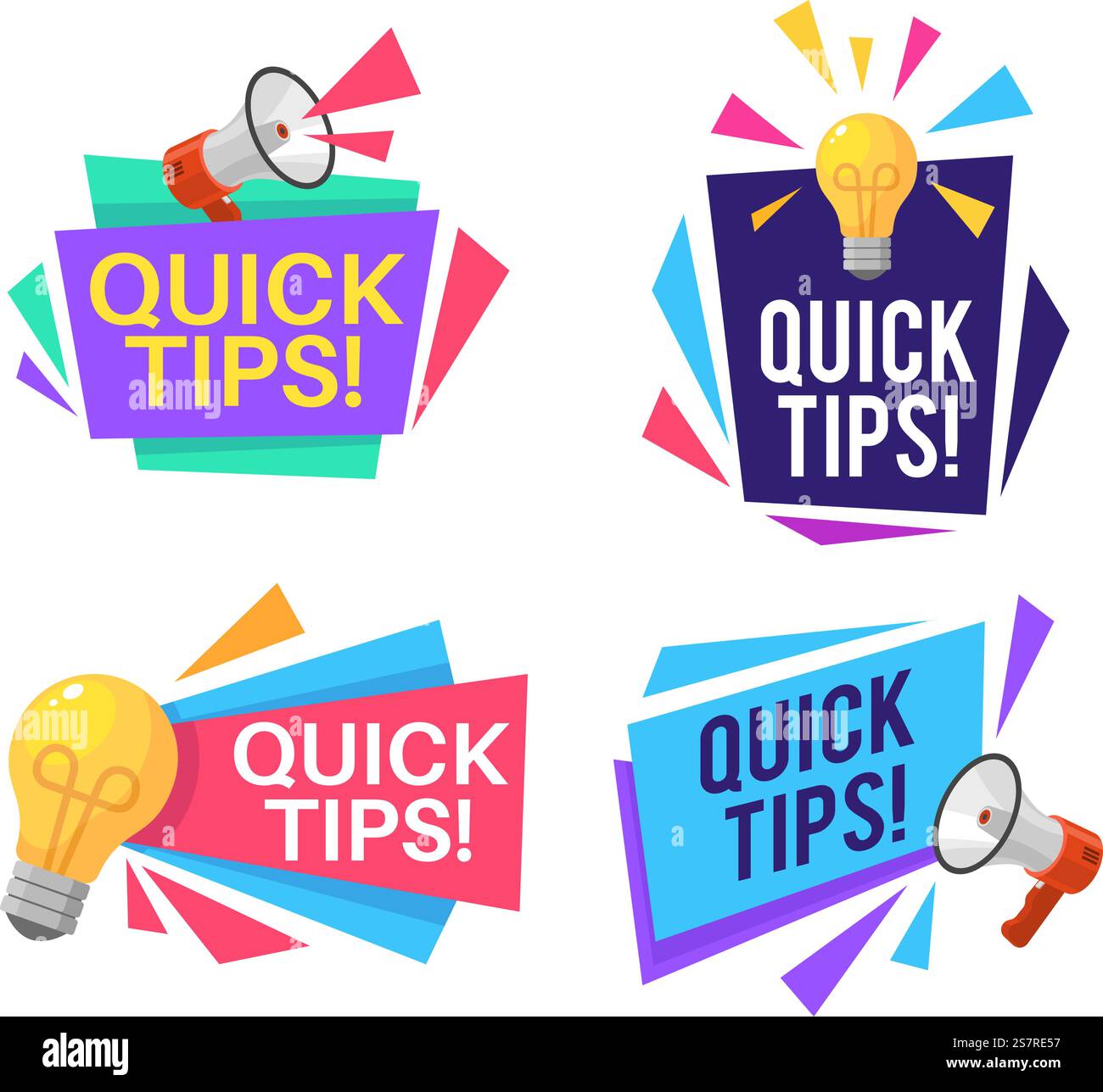 Fun Tips Labels Quick shortcuts. Useful tips and recommendations with megaphone and ...