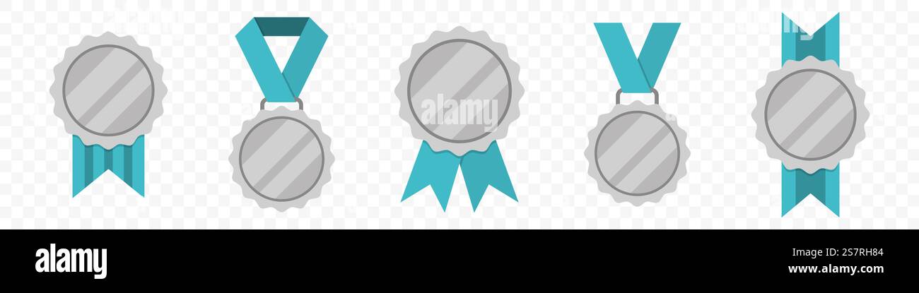 Set of silver medal with blue ribbon in a flat design Stock Vector ...