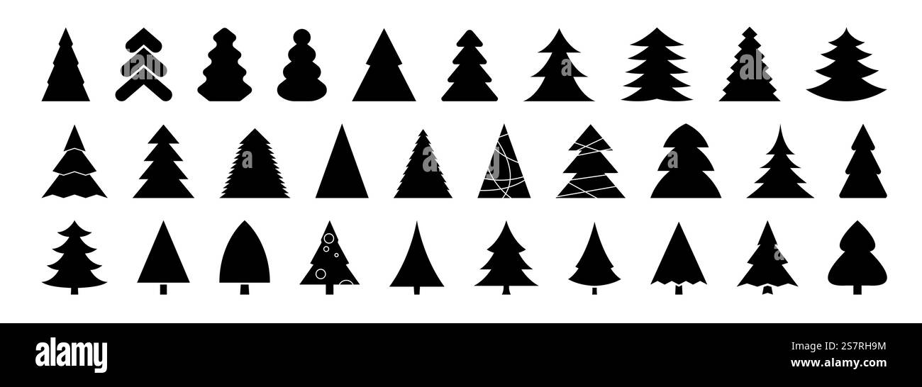 Christmas tree fir icons in black. Christmas tree icon set. Set of ...