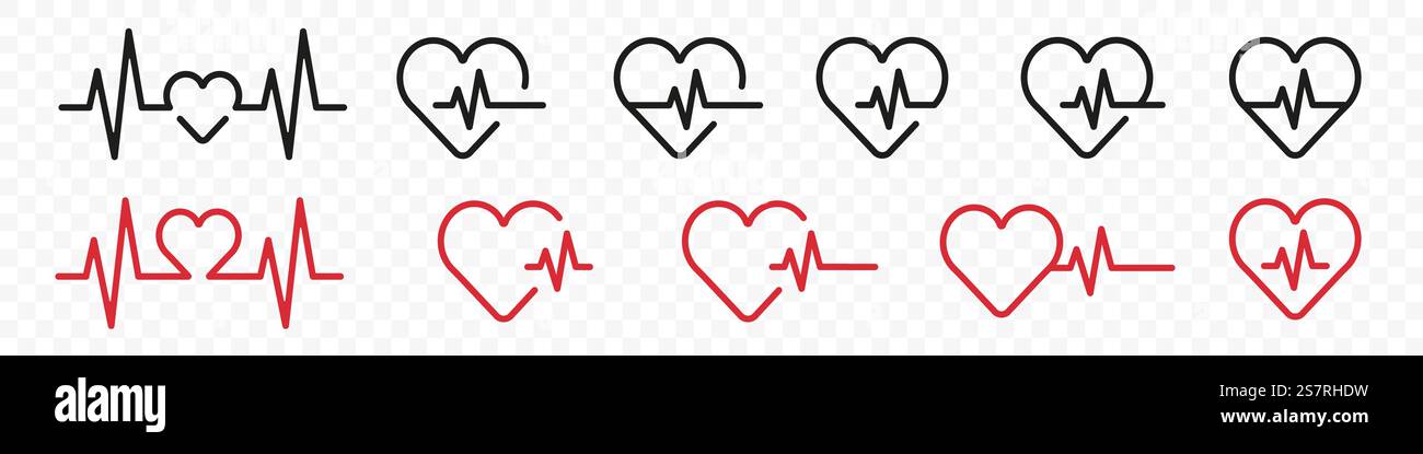 Set of heartbeat pulse icons. Cardiogram beat icons Stock Vector Image ...