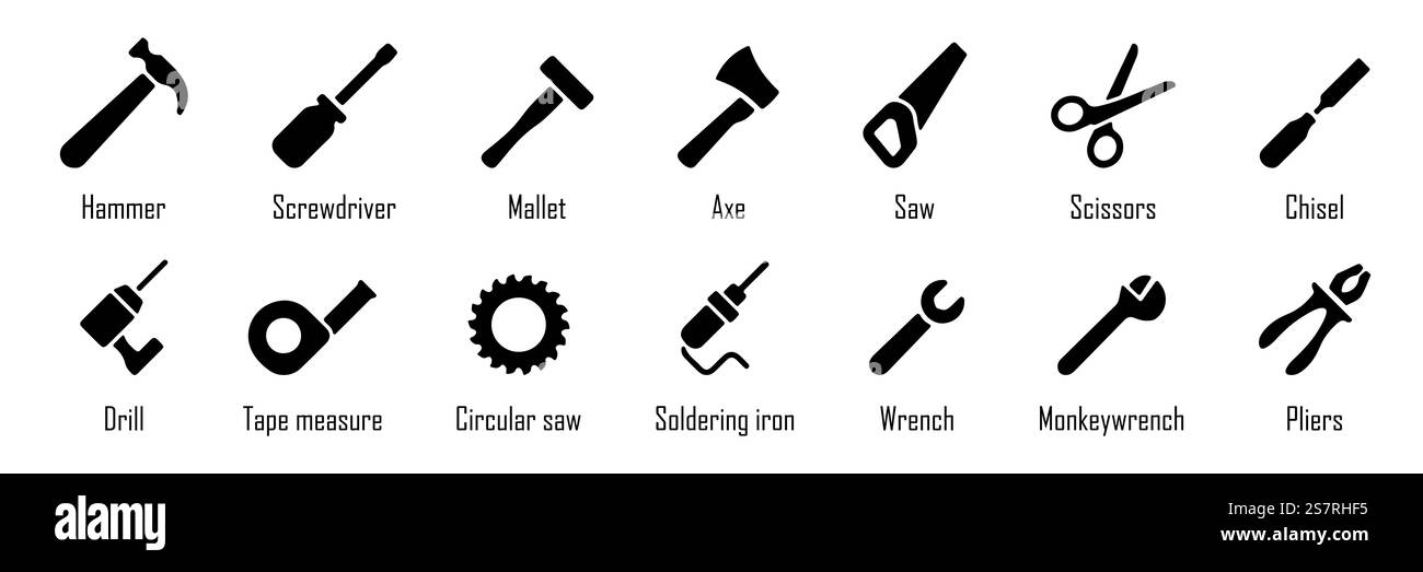Tools icon collection. Construction instrument icon collection. Set of ...