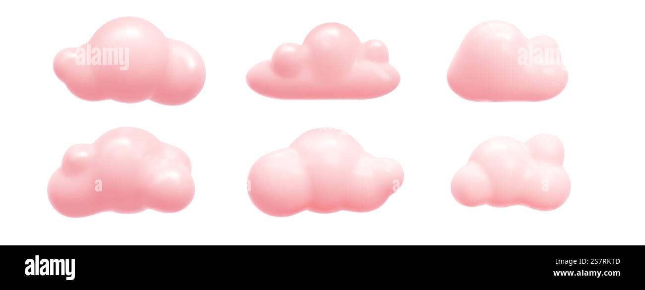 3d clouds Pink paste isolated on white background. Realistic magic sunset clouds icon. 3d render vector illustration. 3d clouds Pink paste isolated on white background. Realistic magic sunset clouds icon. 3d render vector illustration.s Stock Vector