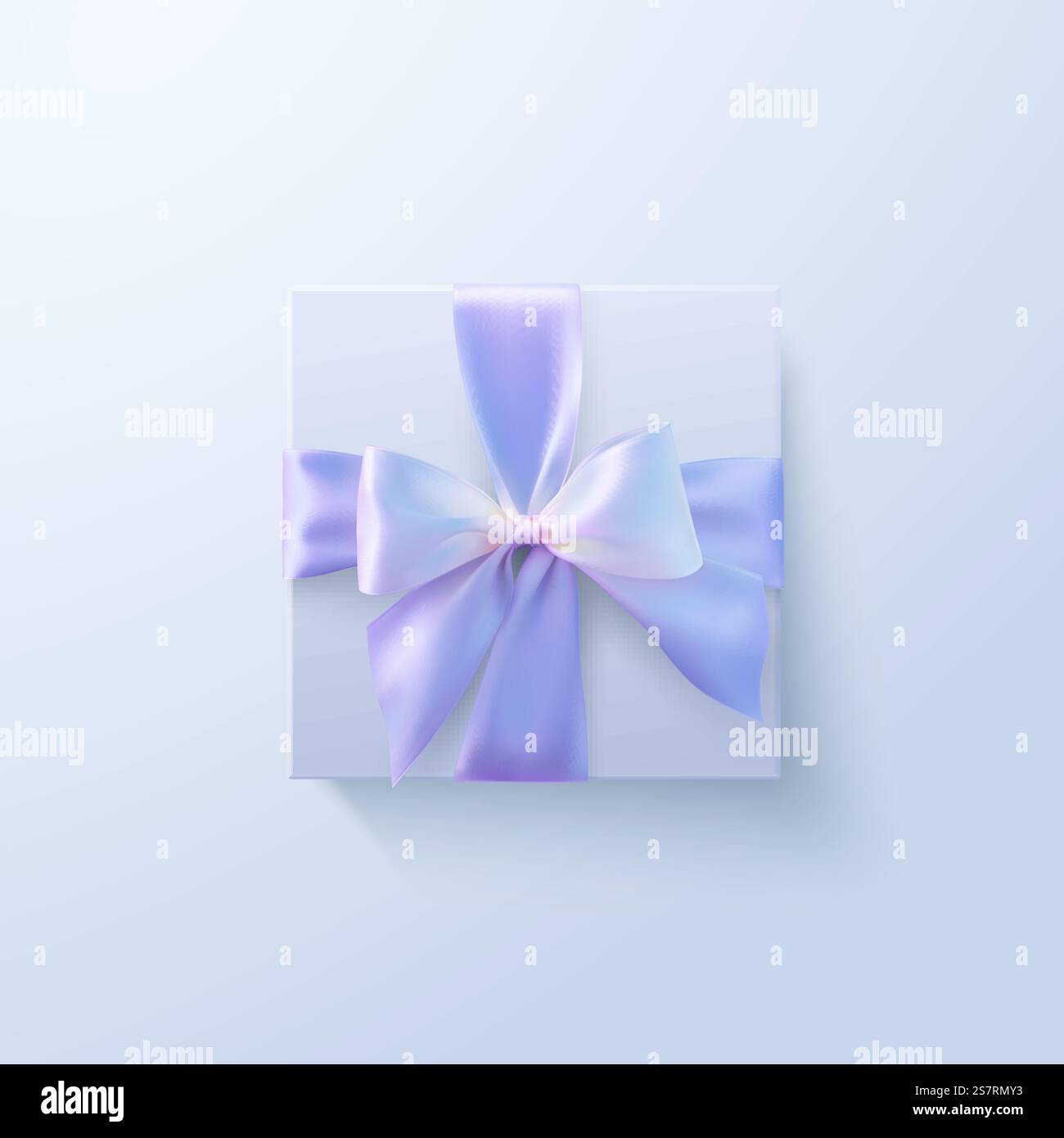 White gift box with pastel purple bow and crossing ribbons isolated on ...