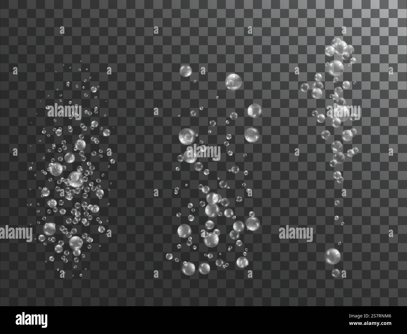 Fizz air bubbles on transparent background isolated. Sparkling oxygen bubbles in water. Realistic underwater background temtlate.. Fizz air bubbles on transparent background isolated. Sparkling oxygen bubbles in water. Realistic underwater background temtlate Stock Vector