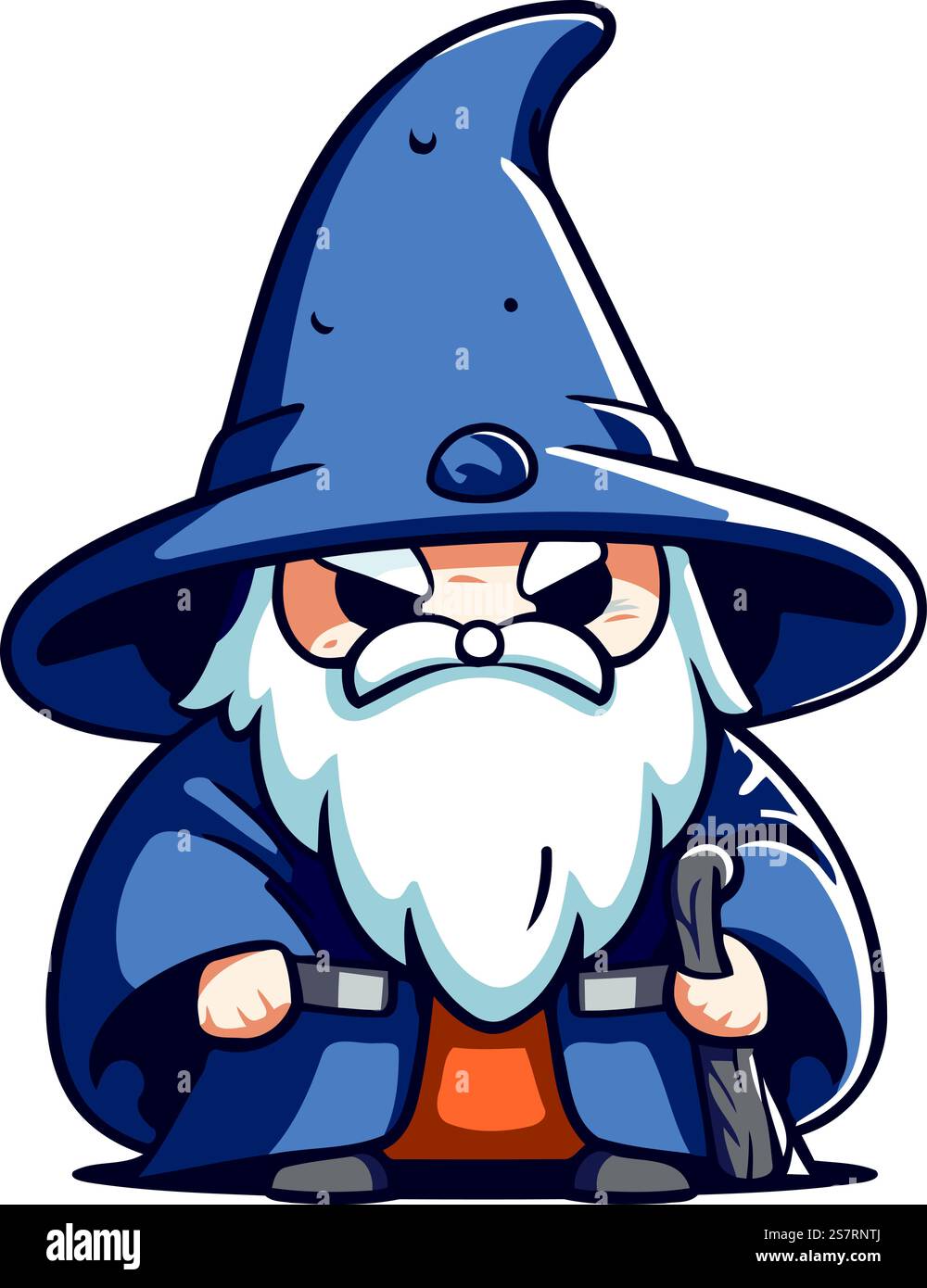 Cartoon wizard with a magic wand. Vector illustration isolated on white ...