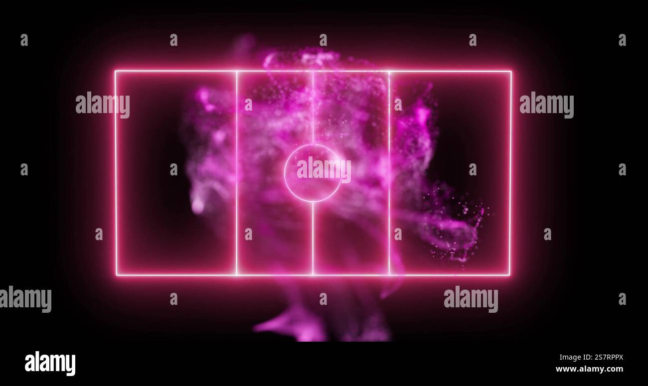 Pink glowing lines and particles image over dark background Stock Photo