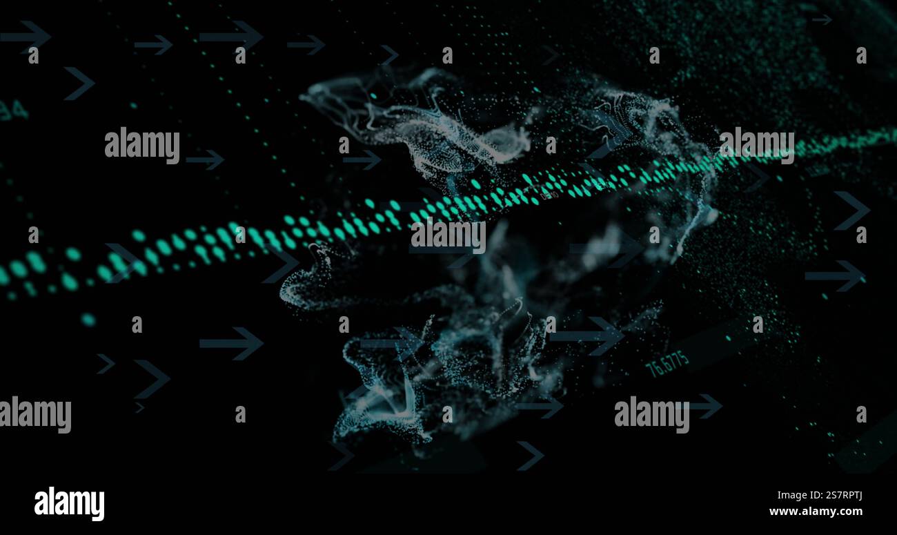 Abstract digital data and numbers image over dark background with ...