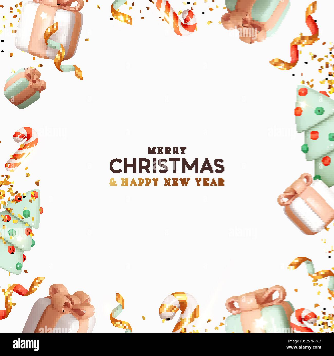 Merry Christmas and Happy New Year gift card. Xmas Holiday Background ...