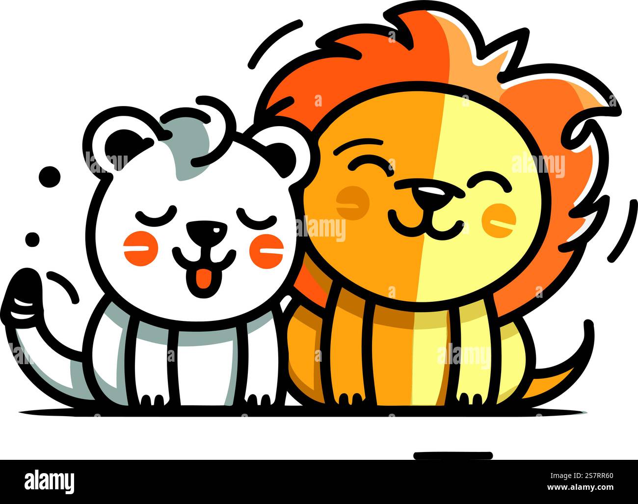 Cute cartoon lion and tiger. Vector illustration isolated on white ...
