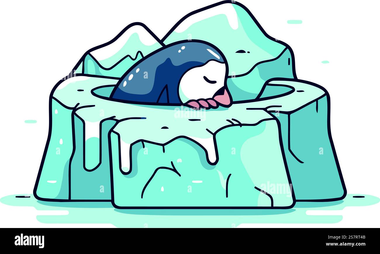 Cartoon penguin sleeping on a piece of ice. Vector illustration Stock ...