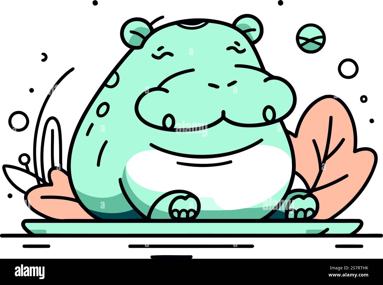 Cute cartoon hippo. Vector illustration in line art style Stock Vector ...