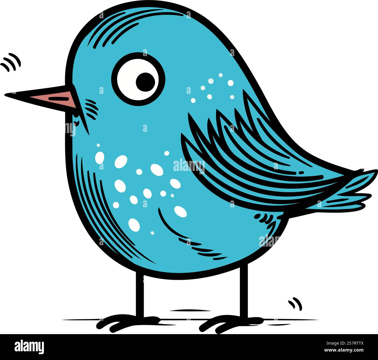 Cute blue bird isolated on white background. Hand drawn vector ...