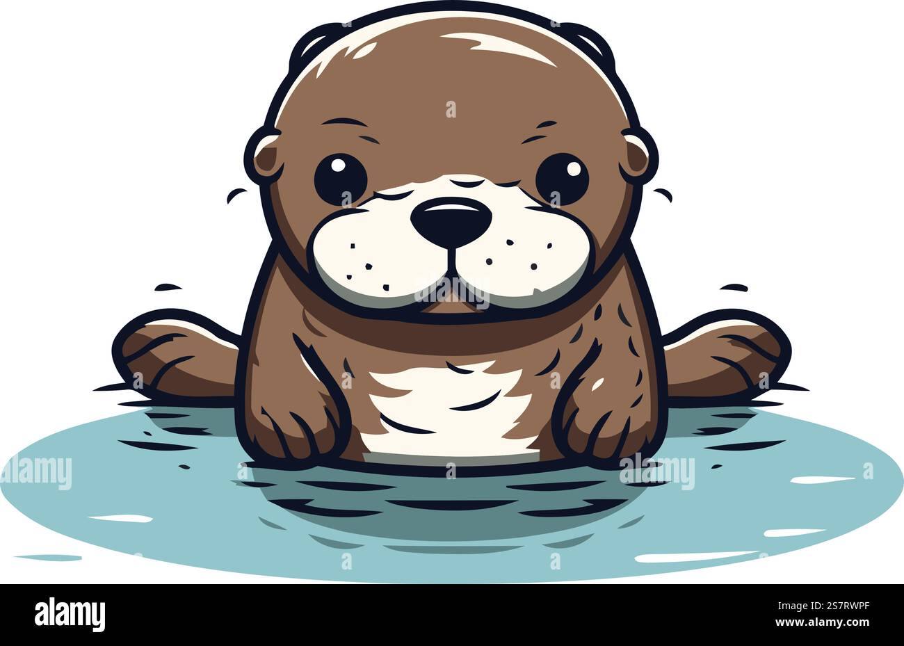 Cute Cartoon Otter Sitting In The Water Vector Illustration Stock cute-cartoon-otter-sitting-in-the-water-vector-illustration-stock