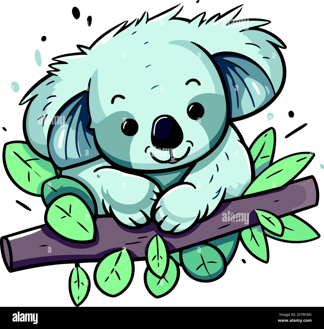 Cute cartoon koala sitting on a tree branch. Vector illustration Stock ...