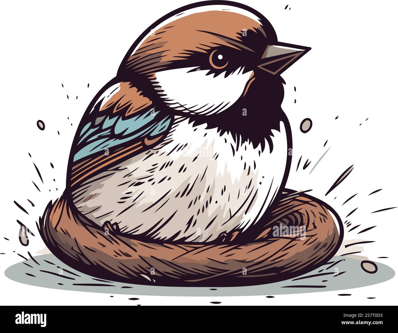 Illustration of a cute little bird sitting in a nest. Vector ...