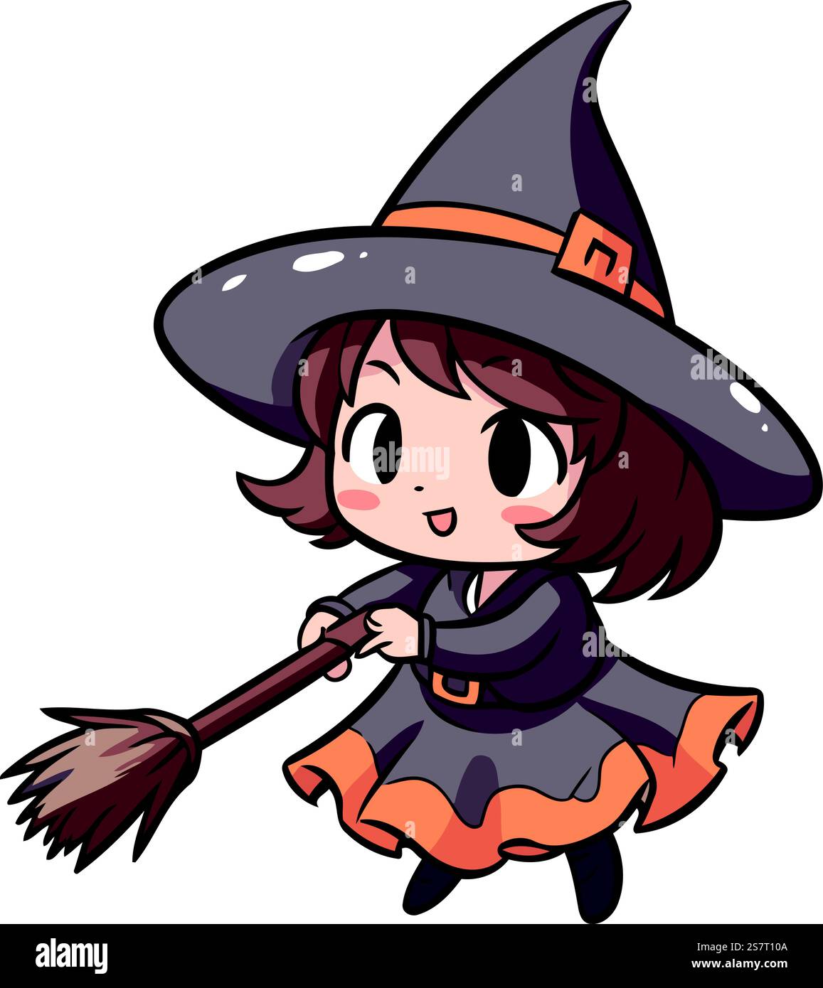 Cute little girl dressed as a witch flying on a broomstick Stock Vector ...