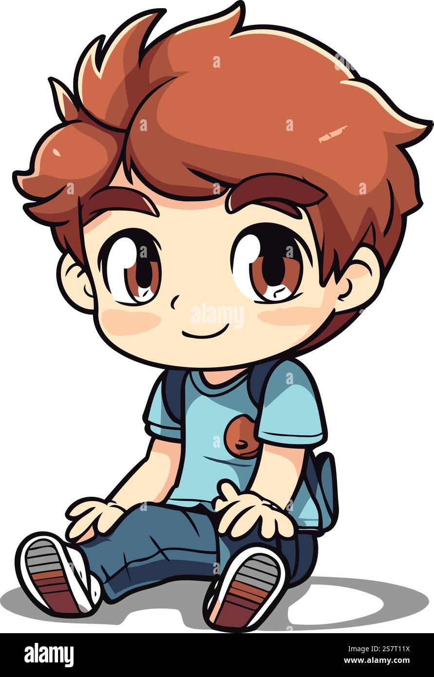 Cute little boy sitting on the floor and smiling. Vector illustration ...
