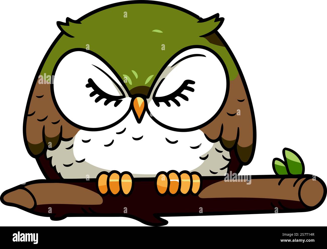 Cute cartoon owl sitting on a tree branch. Vector illustration Stock ...