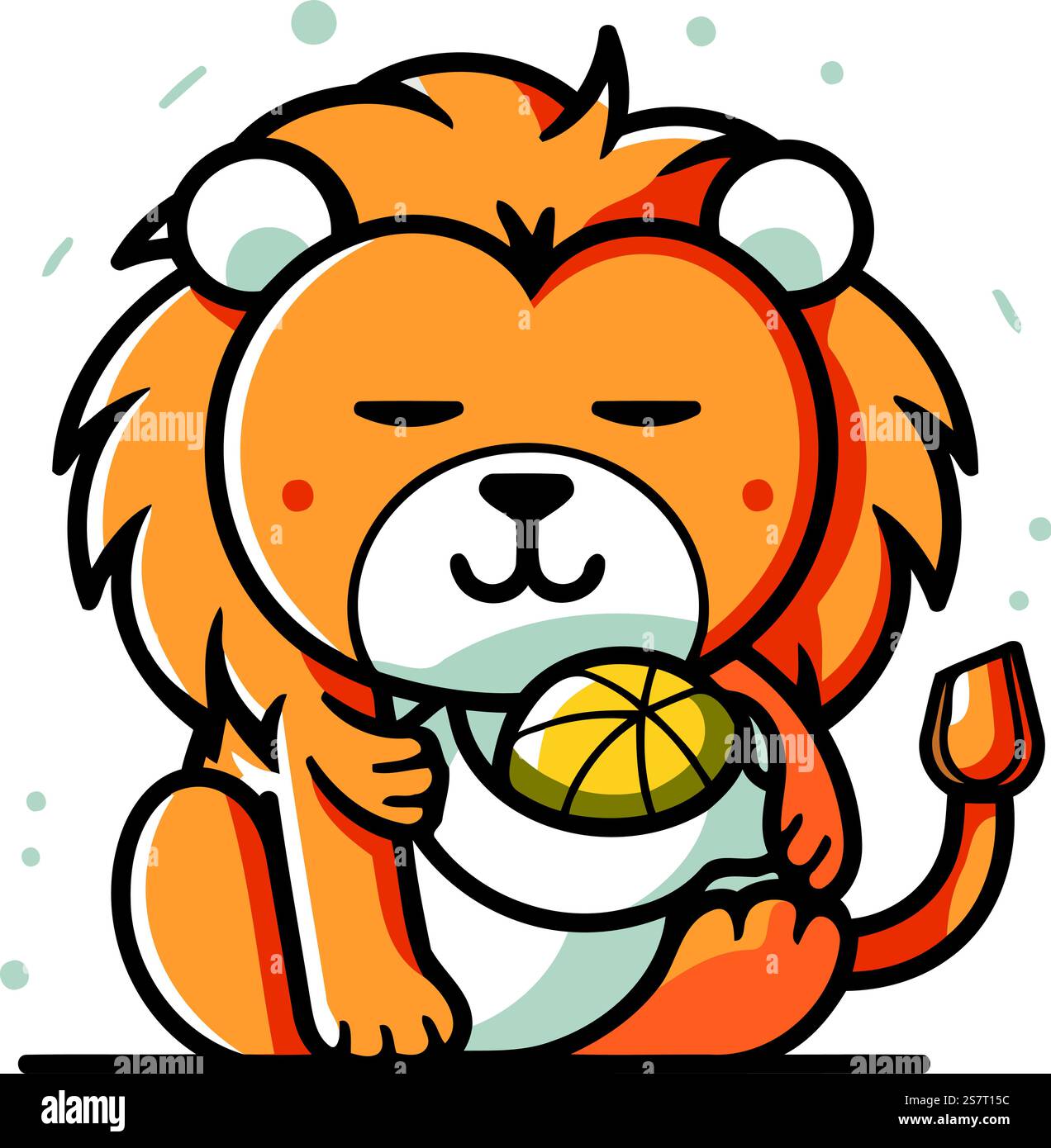Cute cartoon lion playing basketball. Vector illustration for your ...