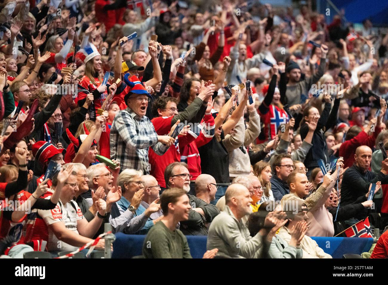 Oslo, Norway. 19th, January 2025. Handball fans of Norway seen on the