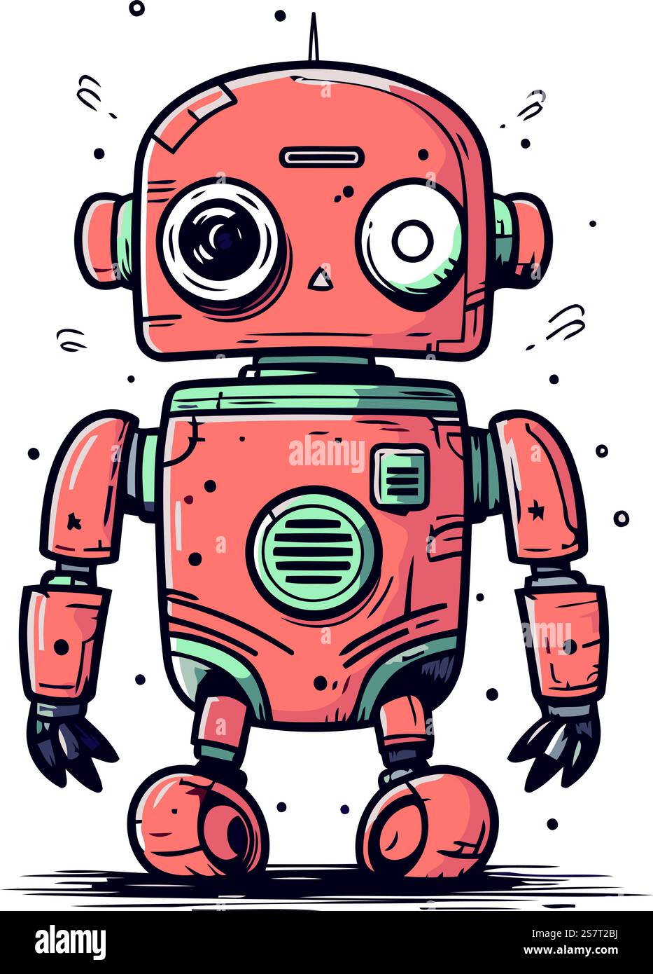 Cute little robot. Hand drawn vector illustration in cartoon style ...