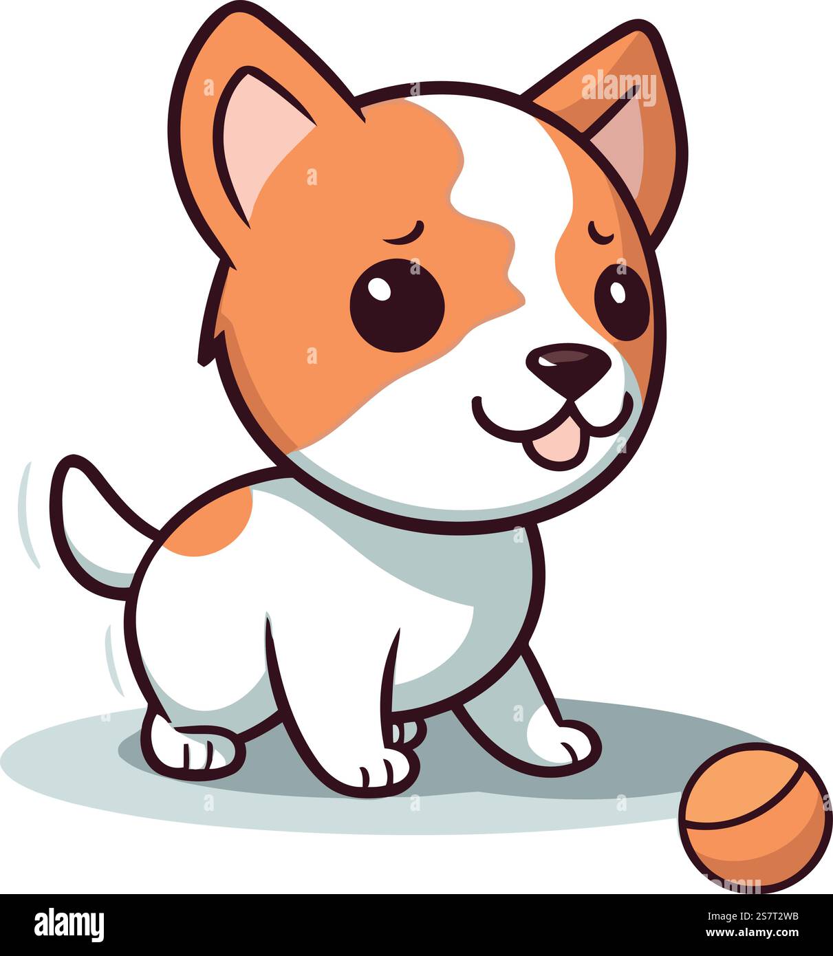 Cute cartoon dog playing with a tennis ball. Vector illustration Stock ...