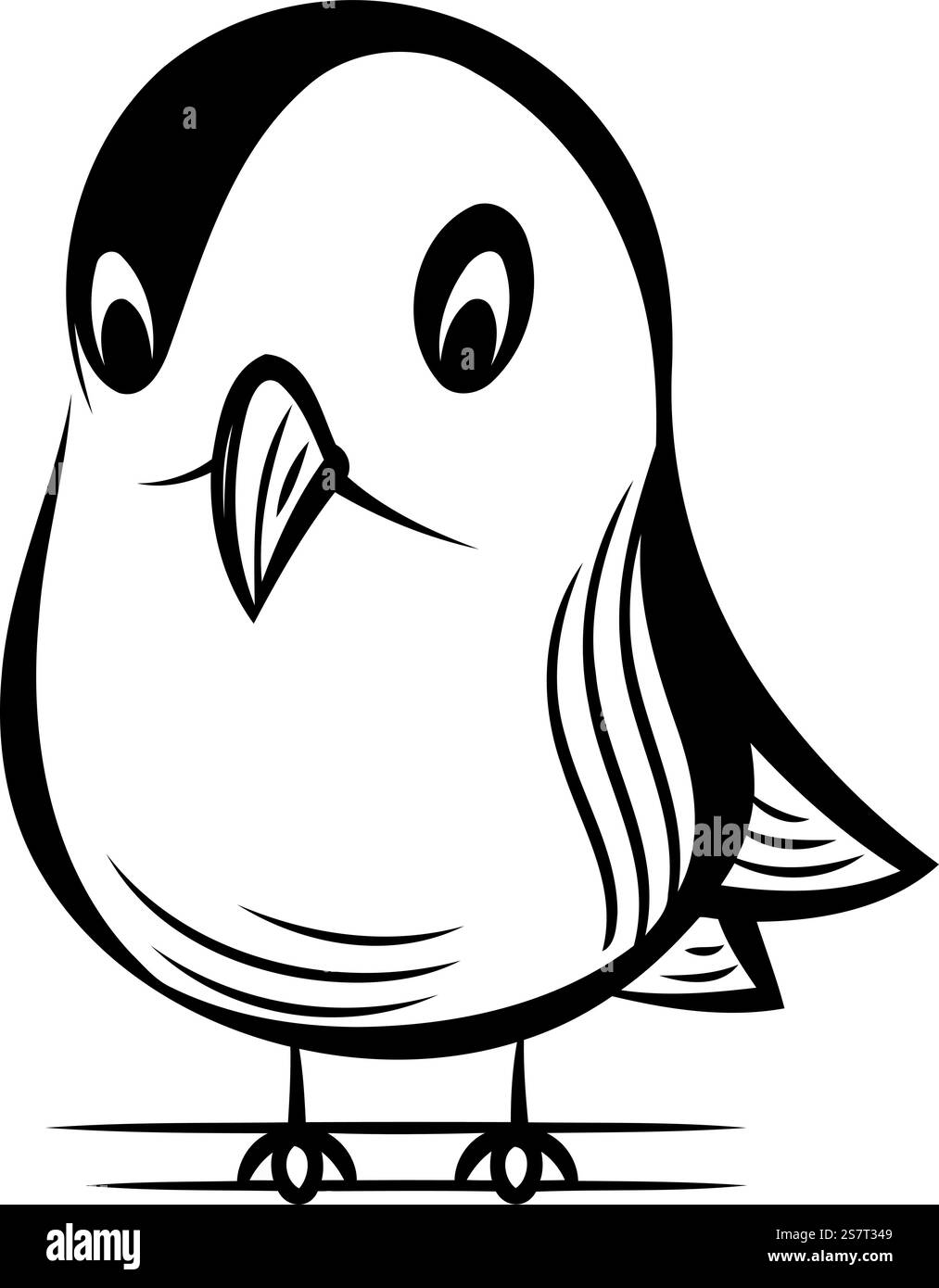 Black and white vector illustration of a cute little bird isolated on ...