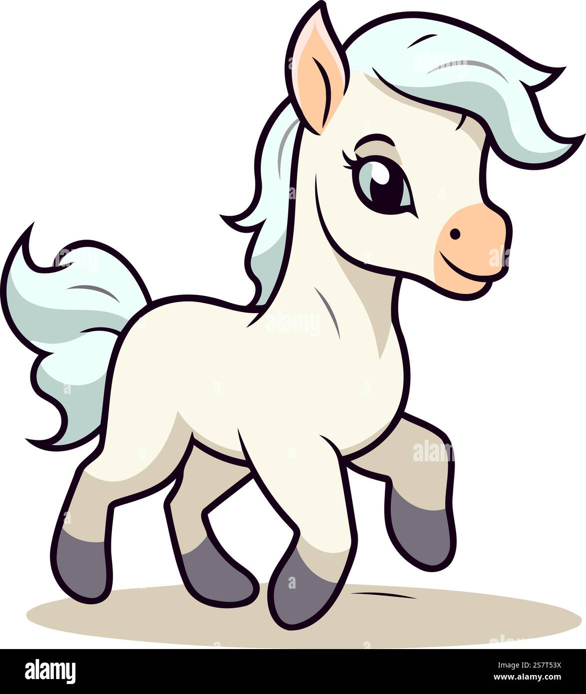 Cute little white horse. Vector illustration isolated on white ...