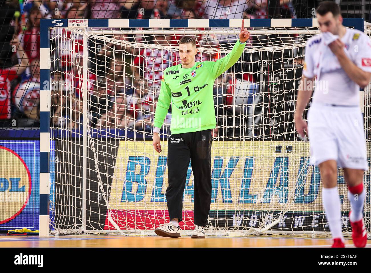 Dominik Kuzmanovic of Croatia reacts during the 2025 IHF Men's Handball