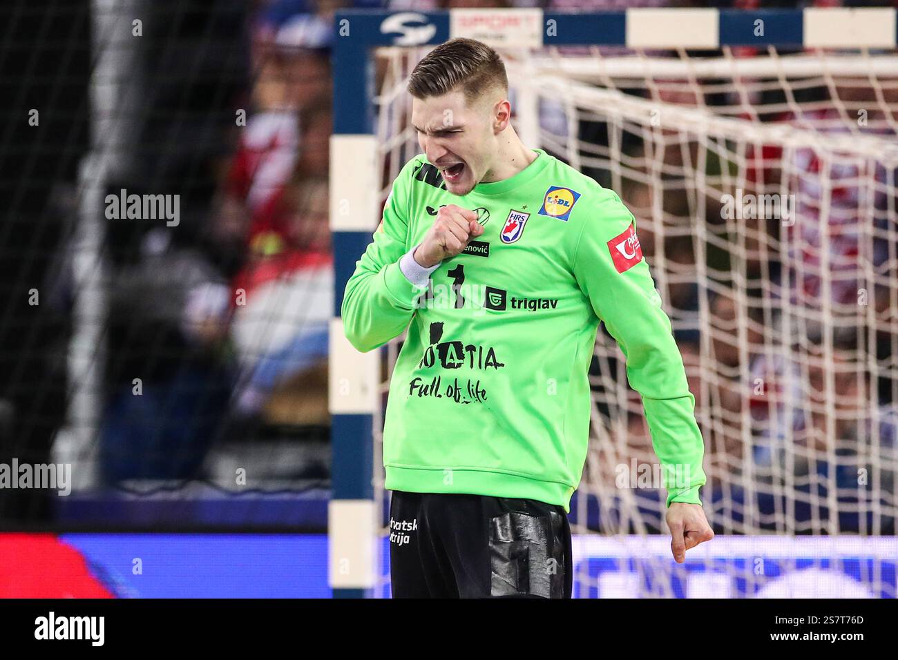 Dominik Kuzmanovic of Croatia reacts during the 2025 IHF Men's Handball
