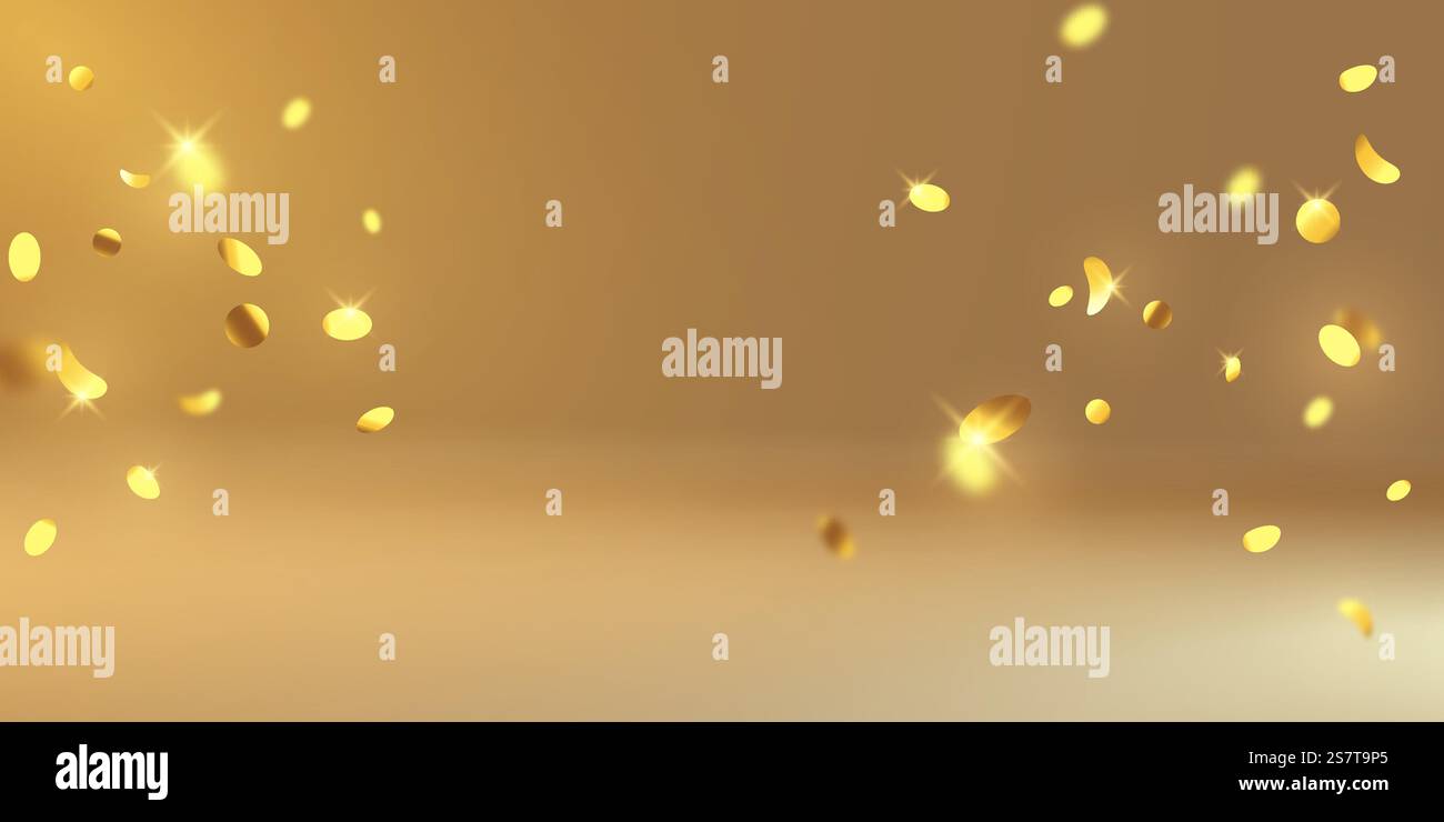 Golden confetti and zigzag ribbon falling from above streamer, tinsel ...
