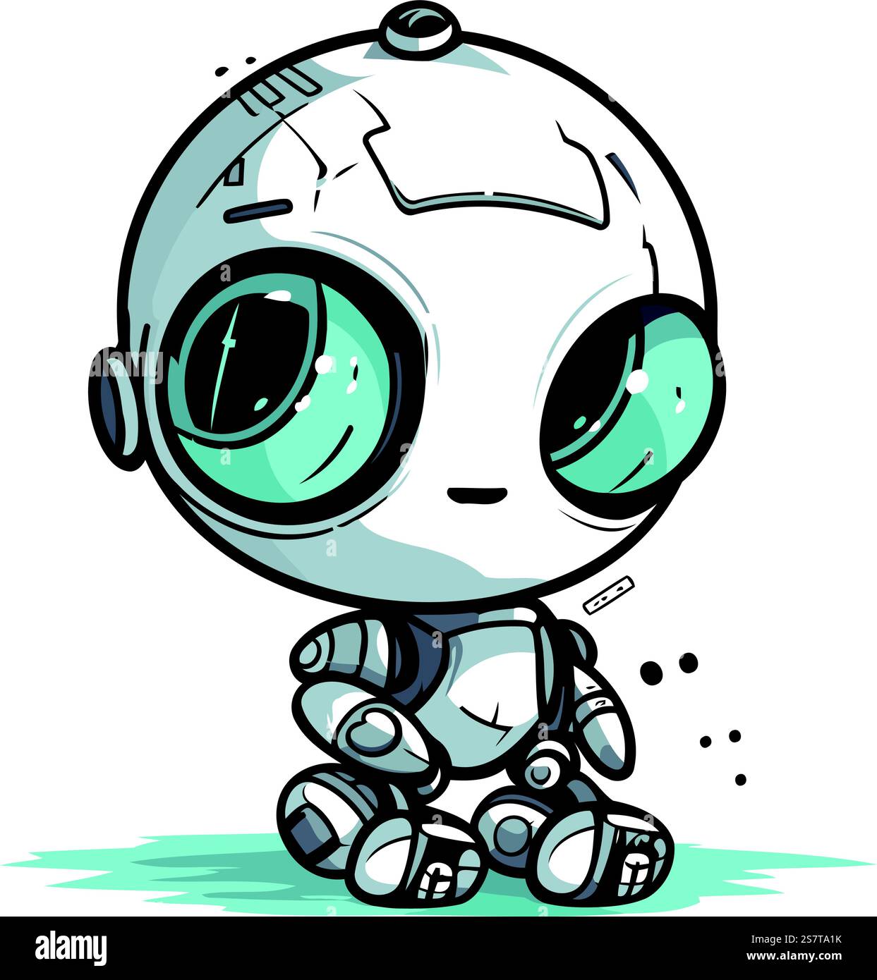 Cute cartoon robot with blue eyes. Vector illustration on white ...