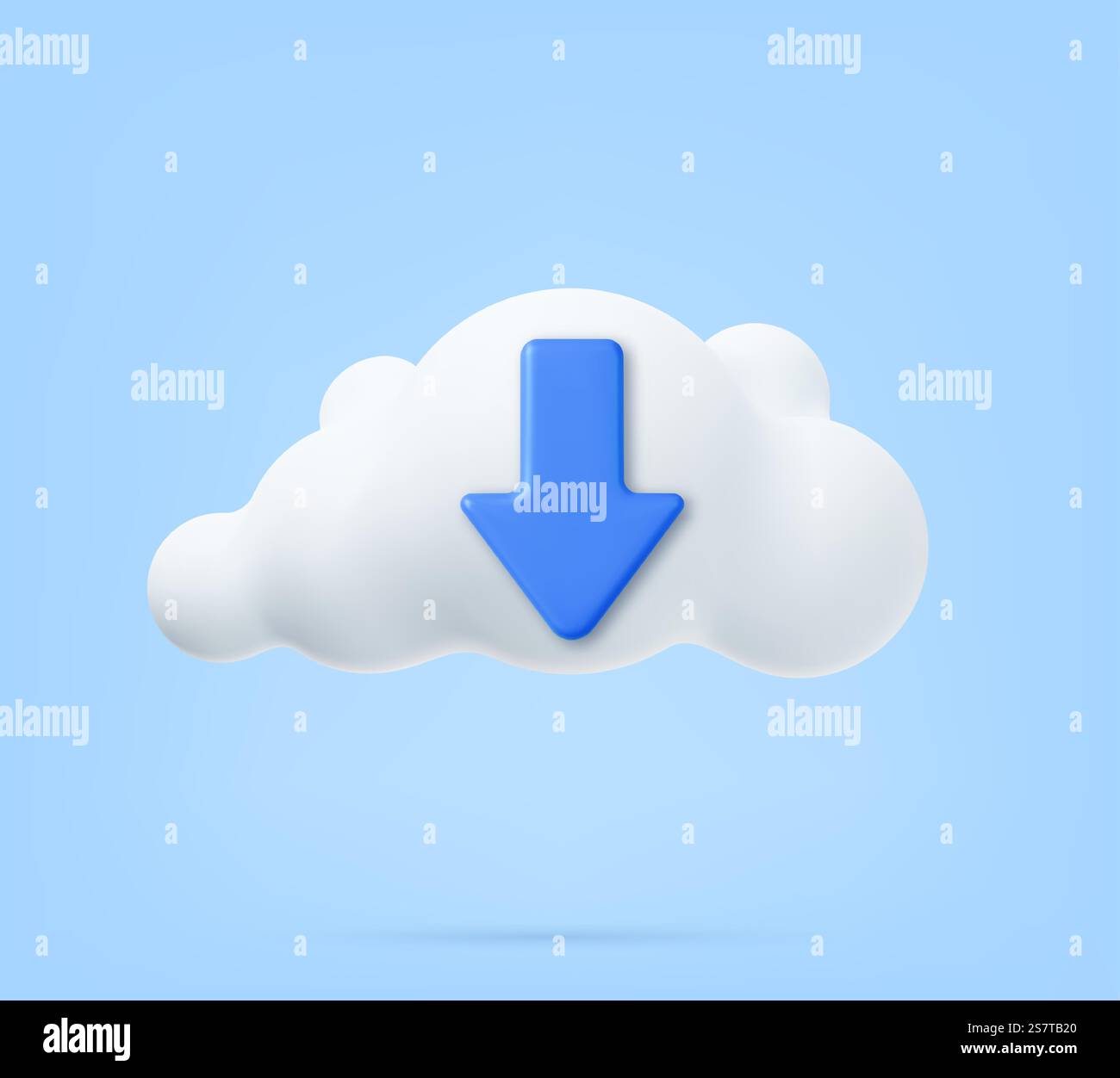 3d Cloud Computing Symbol. White fluffy cloud with download icon. 3d rendering. Vector illustration. 3d Cloud Computing Symbol Stock Vector