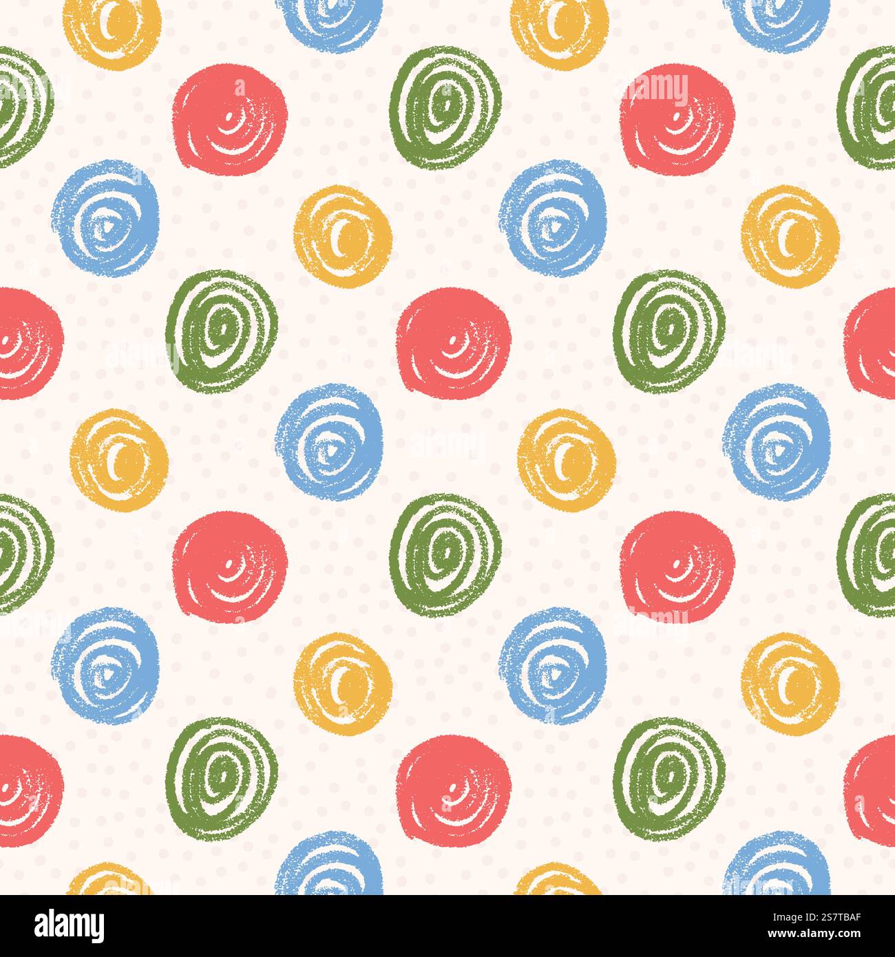 Polka dots colorful seamless pattern crayon drawn. Circle confetti ...