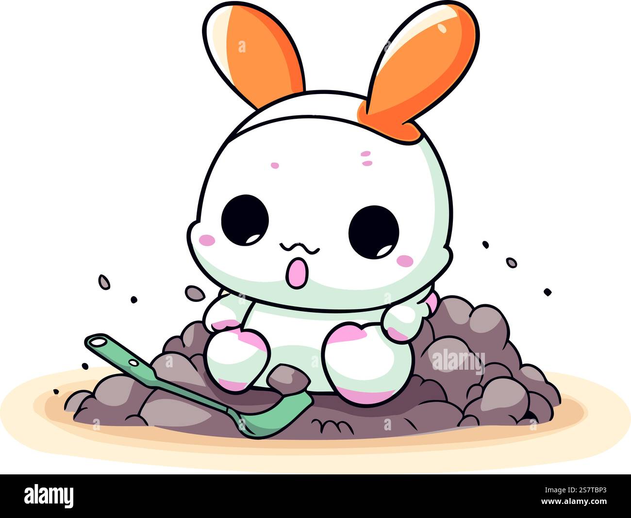 Cute little rabbit sitting on the ground. Vector cartoon illustration ...