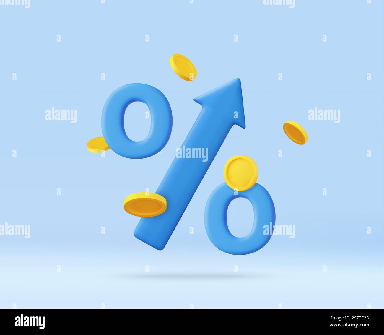 3d percent up arrow symbol icon. Growth concept, market analysis, investment or interest rate for a deposit. 3d rendering. Vector illustration. 3d percent up arrow symbol icon Stock Vector